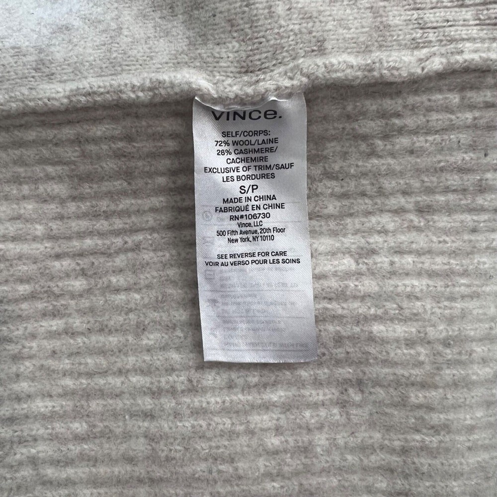 VINCE Womens Cashmere Wool Open Cardigan Ribbed Back & Sleeves Small Oat Sweater - Picture 4 of 5